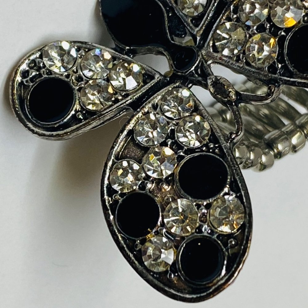 Ring Stretch Butterfly Shape Women Rhinestone Accents Enamel Silver Color Metal - Picture 4 of 16